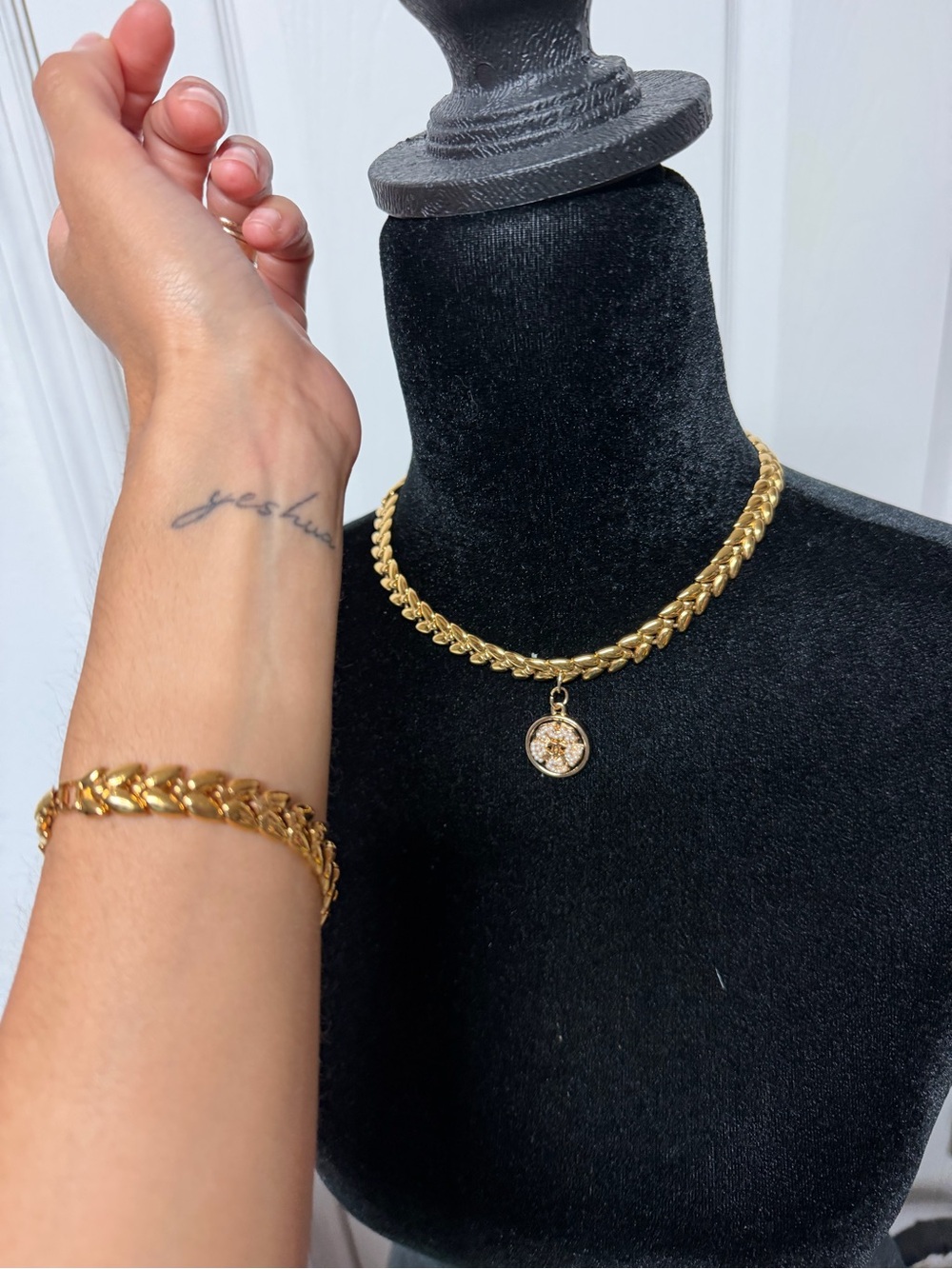 Monet Gold-Tone Chunky Chain Necklace with Medallion & Matching Bracelet